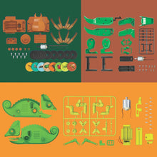 3-in-1 robot lab kit parts and accessories laid out