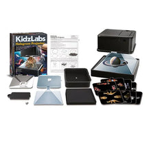 Hologram projector kit with projector unit, panels, and instruction sheet