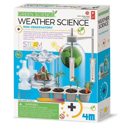 Weather science mini observatory kit box with thermometer and bottle accessories