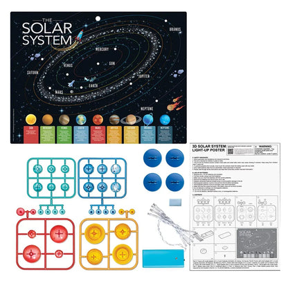 Solar system light-up poster board with instruction sheet and blue light base