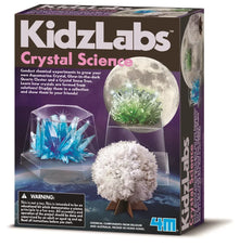 Crystal science kit box with three crystal sample displays