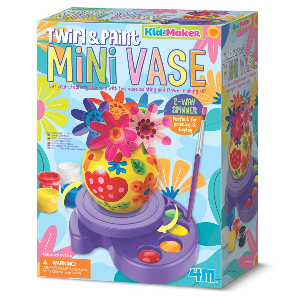 Twirl & Paint Mini Vase kit box, 4M KidzMaker, with purple spinner and paint tool