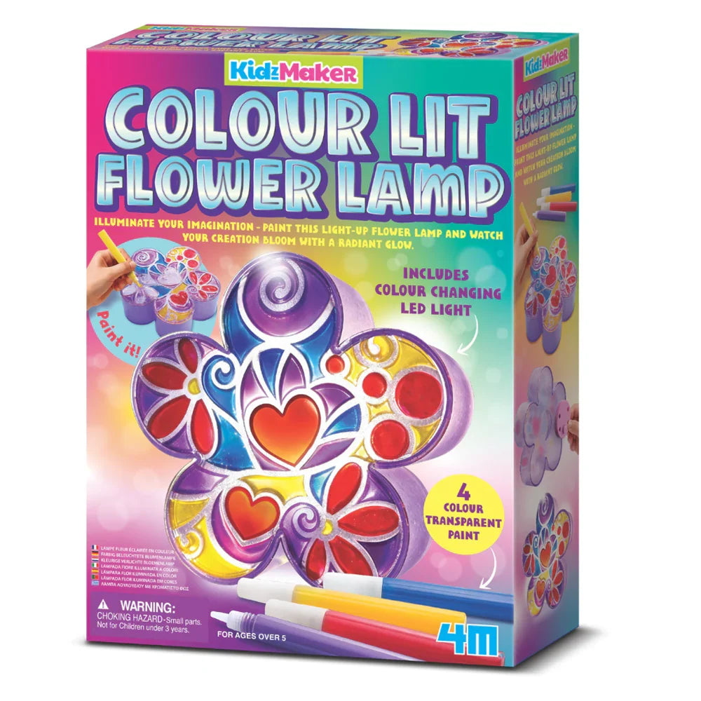 KidzMaker Colour Lit Flower Lamp kit box with LED light and color changing paint