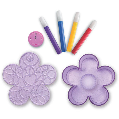Purple flower lamp pieces with 4 colored paint pens and small circular base