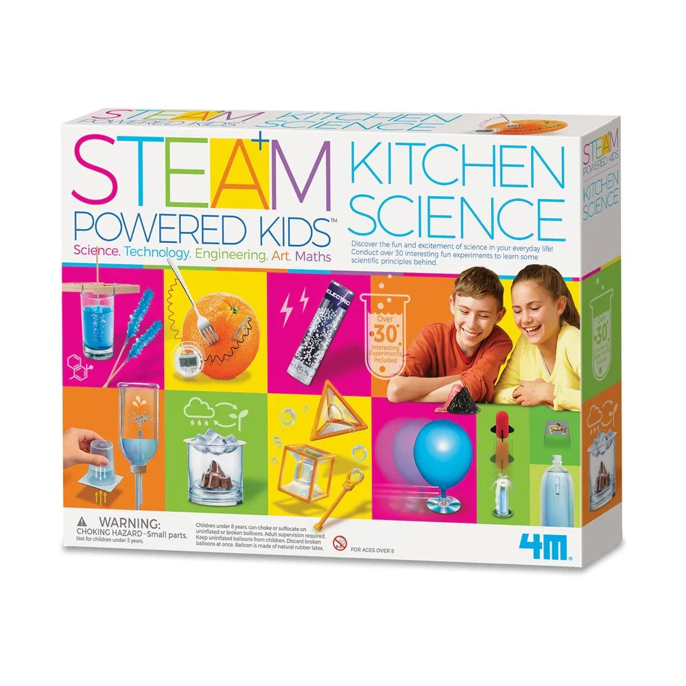 Kids STEAM science kitchen kit box, colorful artwork and 4M branding