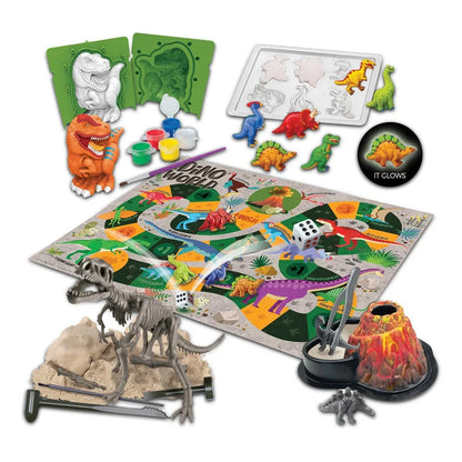 STEAM dinosaur model-making kit with molds, paints, and dinosaur figures