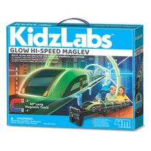 Glow hi-speed maglev toy track set in retail box with magnetic rails and train