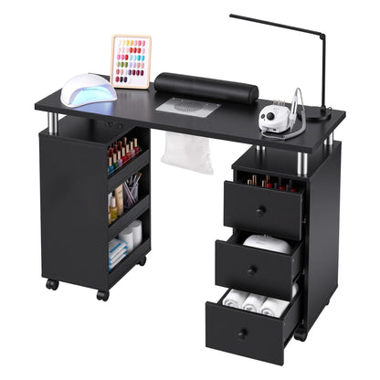 White Smoke Artiss Manicure Table Nail Desk with Built-in Dust Collector Beauty Salon Station Drawers Shelves Wrist Cushion Wheels Black Craft Storage & Lighting