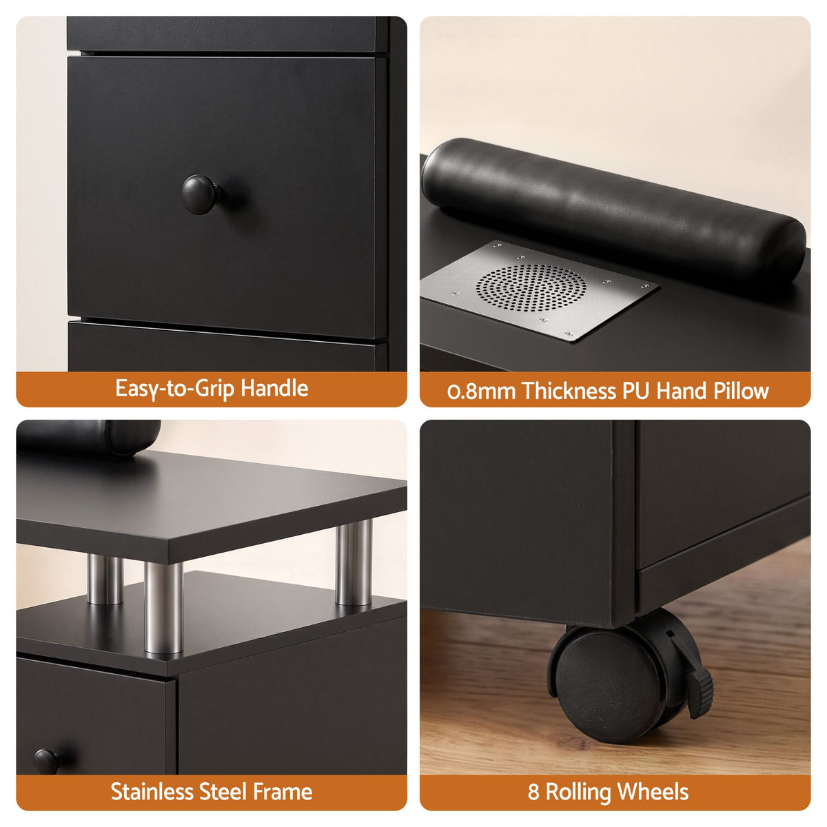 Dark Slate Gray Artiss Manicure Table Nail Desk with Built-in Dust Collector Beauty Salon Station Drawers Shelves Wrist Cushion Wheels Black Craft Storage & Lighting