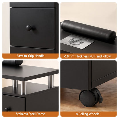 Dark Slate Gray Artiss Manicure Table Nail Desk with Built-in Dust Collector Beauty Salon Station Drawers Shelves Wrist Cushion Wheels Black Craft Storage & Lighting