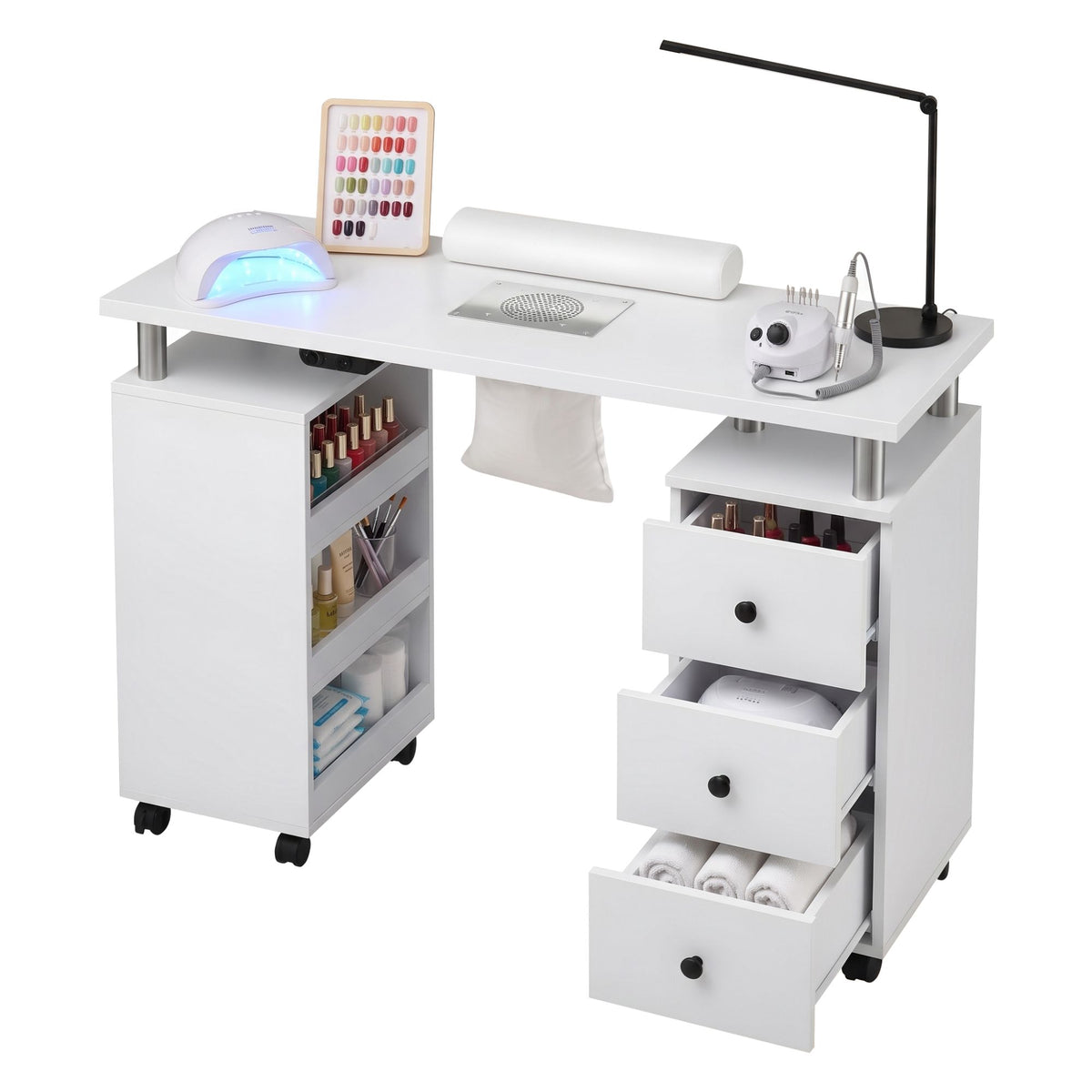 White Smoke Artiss Manicure Table Nail Desk with Built-in Dust Collector Beauty Salon Station Drawers Shelves Wrist Cushion Wheels White Craft Storage & Lighting