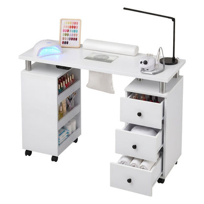 White Smoke Artiss Manicure Table Nail Desk with Built-in Dust Collector Beauty Salon Station Drawers Shelves Wrist Cushion Wheels White Craft Storage & Lighting