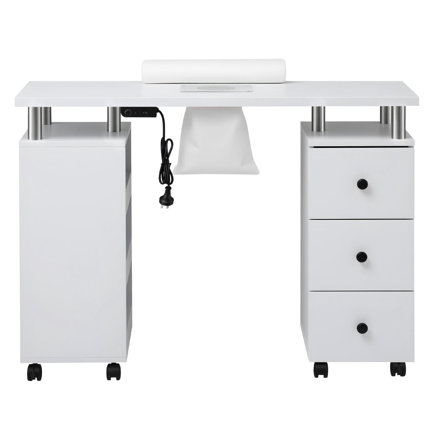 White Smoke Artiss Manicure Table Nail Desk with Built-in Dust Collector Beauty Salon Station Drawers Shelves Wrist Cushion Wheels White Craft Storage & Lighting