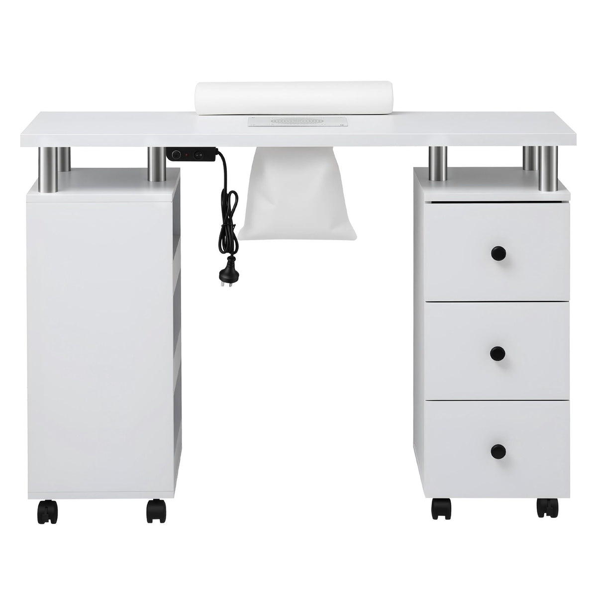 White Smoke Artiss Manicure Table Nail Desk with Built-in Dust Collector Beauty Salon Station Drawers Shelves Wrist Cushion Wheels White Craft Storage & Lighting