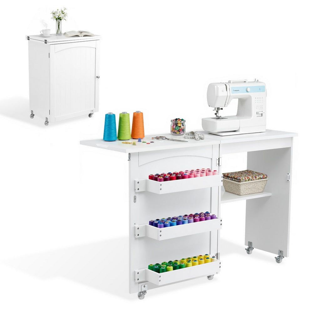 White Smoke Artiss Folding Sewing Table Sewing Machine Desk Multi-functional Rolling Work Table Craft Station Home & Garden > Hobbies > Arts & Crafts