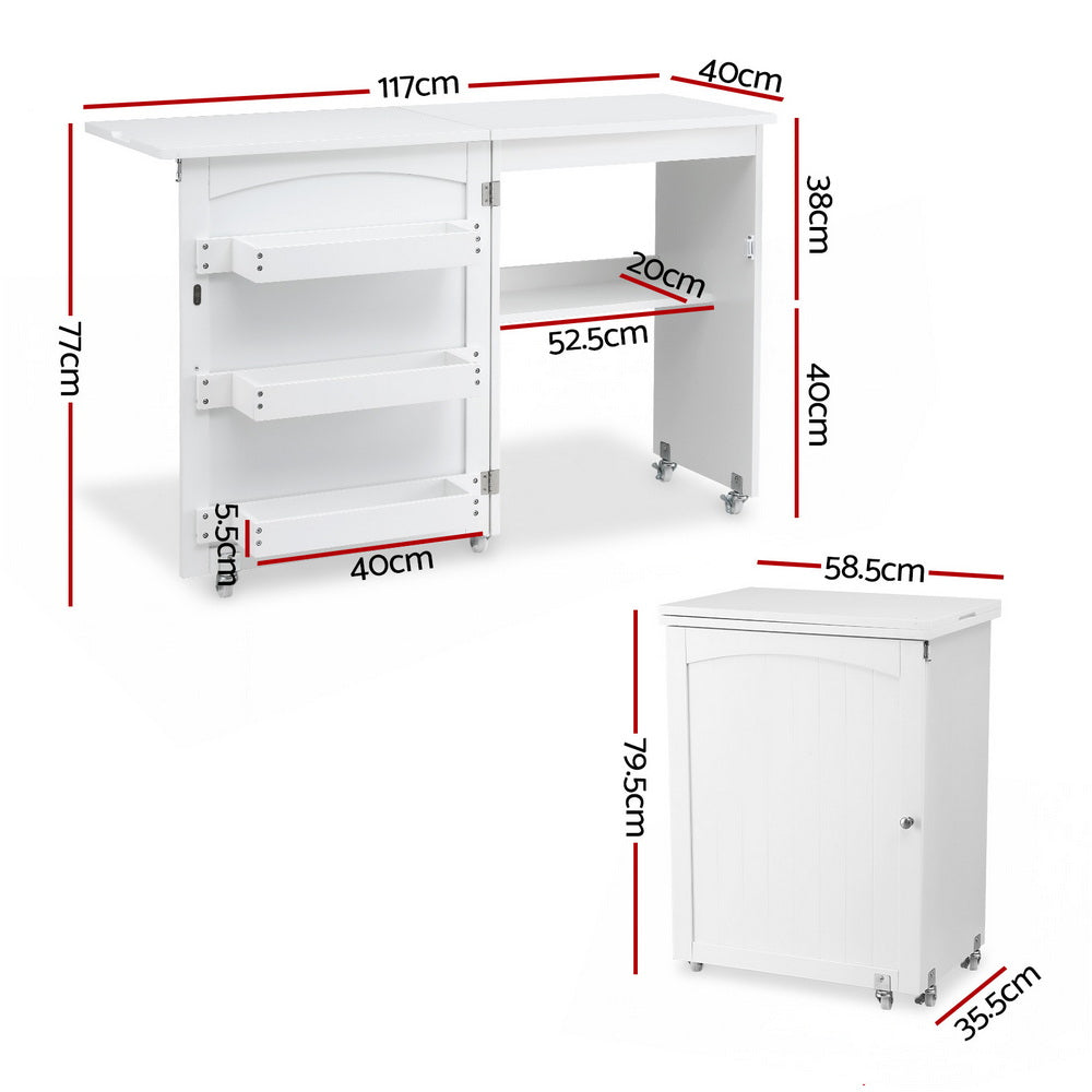 White Smoke Artiss Folding Sewing Table Sewing Machine Desk Multi-functional Rolling Work Table Craft Station Home & Garden > Hobbies > Arts & Crafts