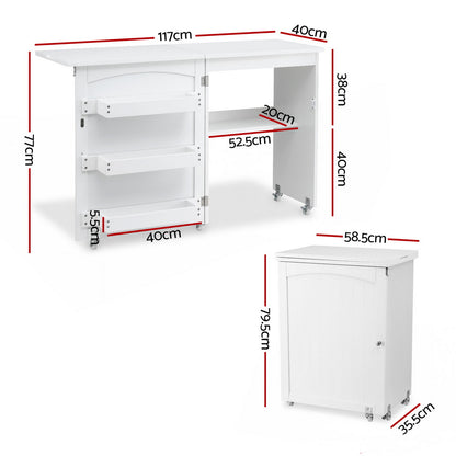 White Smoke Artiss Folding Sewing Table Sewing Machine Desk Multi-functional Rolling Work Table Craft Station Home & Garden > Hobbies > Arts & Crafts