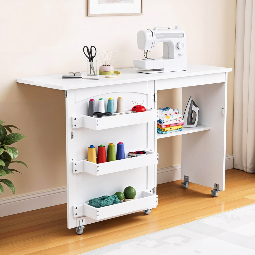 Misty Rose Artiss Folding Sewing Table Sewing Machine Desk Multi-functional Rolling Work Table Craft Station Home & Garden > Hobbies > Arts & Crafts