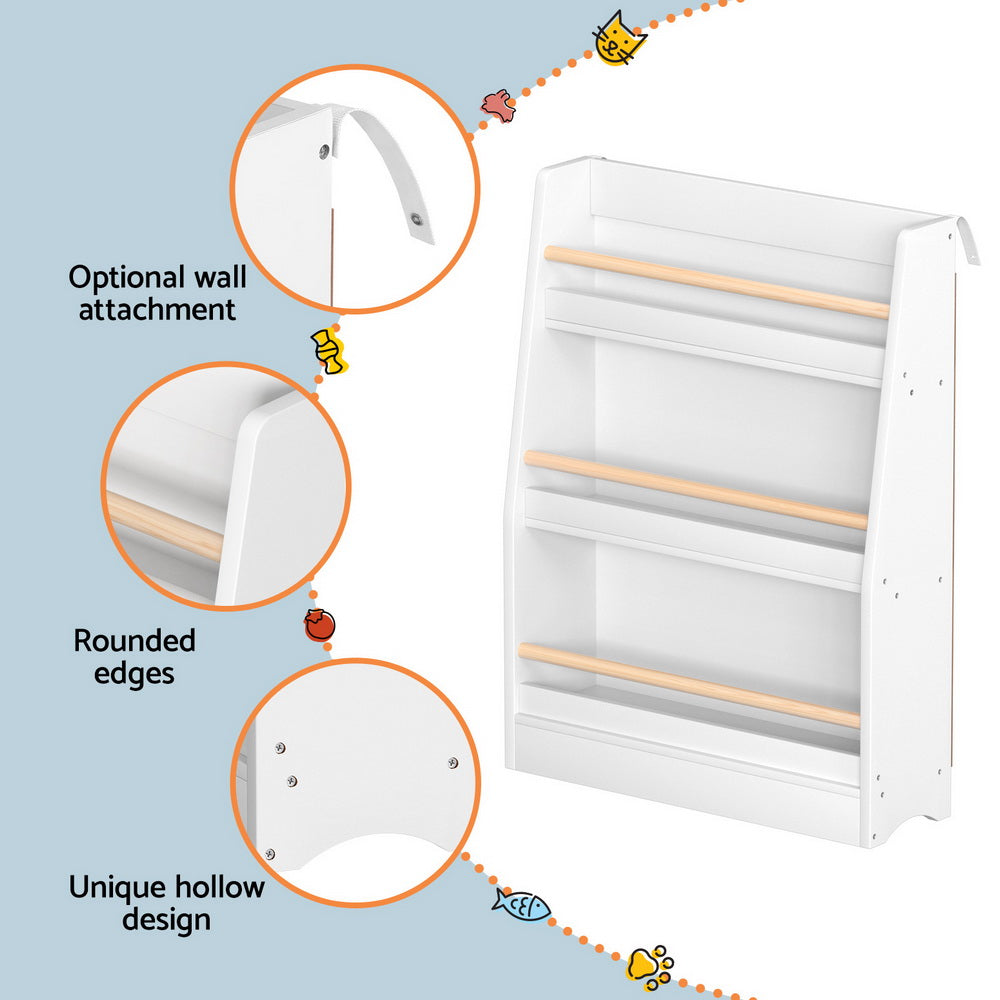 White Smoke Keezi Kids Bookshelf 3 Tiers Storage Children Bookcase Organiser Display Shelf Baby & Kids > Kid's Furniture > Kid's Bookcases & Shelves