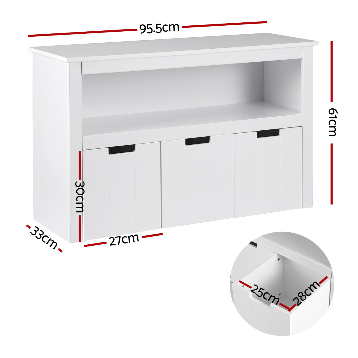 White Smoke Keezi Kids Bookshelf 3 Drawers Storage Children Bookcase Toy Organiser Display Baby & Kids > Kid's Furniture > Kid's Bookcases & Shelves