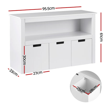 White Smoke Keezi Kids Bookshelf 3 Drawers Storage Children Bookcase Toy Organiser Display Baby & Kids > Kid's Furniture > Kid's Bookcases & Shelves