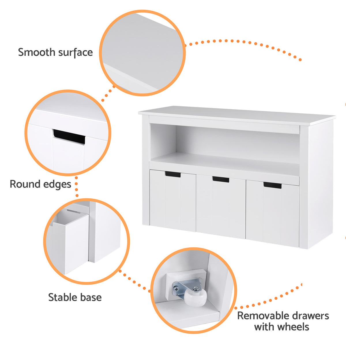 White Smoke Keezi Kids Bookshelf 3 Drawers Storage Children Bookcase Toy Organiser Display Baby & Kids > Kid's Furniture > Kid's Bookcases & Shelves