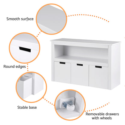 White Smoke Keezi Kids Bookshelf 3 Drawers Storage Children Bookcase Toy Organiser Display Baby & Kids > Kid's Furniture > Kid's Bookcases & Shelves