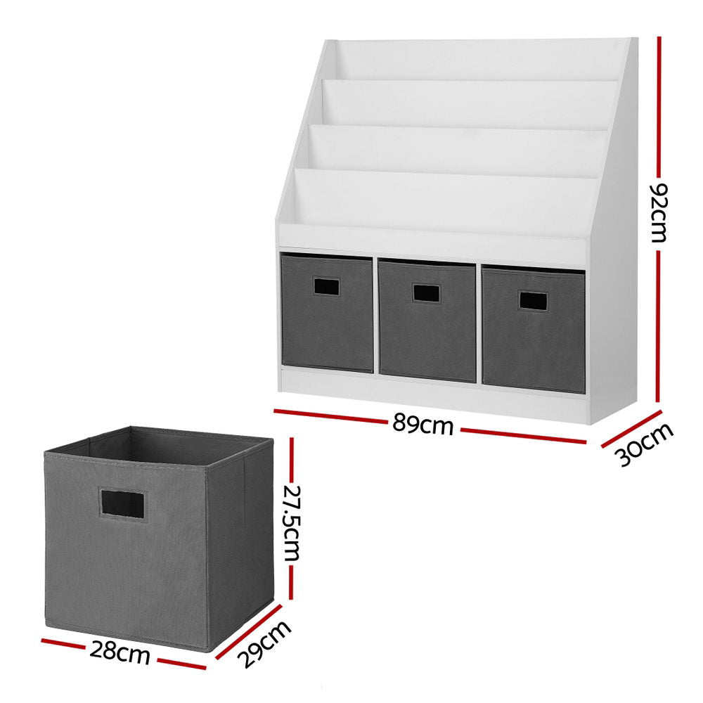 White Smoke Keezi Kids Bookshelf 4 Tiers Magazine Rack Toy Box Organiser Storage Display Shelf Baby & Kids > Kid's Furniture > Kid's Bookcases & Shelves