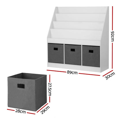 White Smoke Keezi Kids Bookshelf 4 Tiers Magazine Rack Toy Box Organiser Storage Display Shelf Baby & Kids > Kid's Furniture > Kid's Bookcases & Shelves