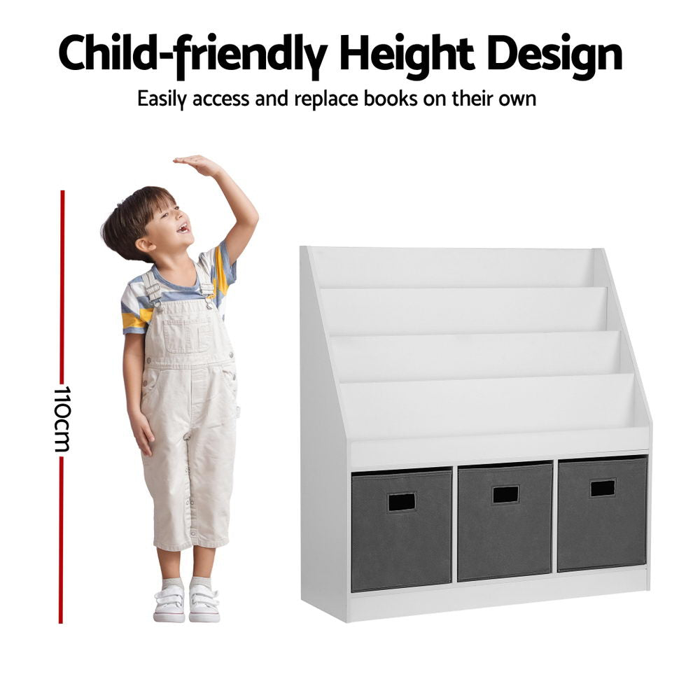 White Smoke Keezi Kids Bookshelf 4 Tiers Magazine Rack Toy Box Organiser Storage Display Shelf Baby & Kids > Kid's Furniture > Kid's Bookcases & Shelves