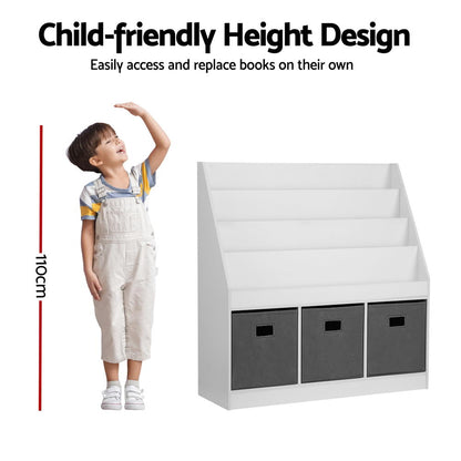 White Smoke Keezi Kids Bookshelf 4 Tiers Magazine Rack Toy Box Organiser Storage Display Shelf Baby & Kids > Kid's Furniture > Kid's Bookcases & Shelves