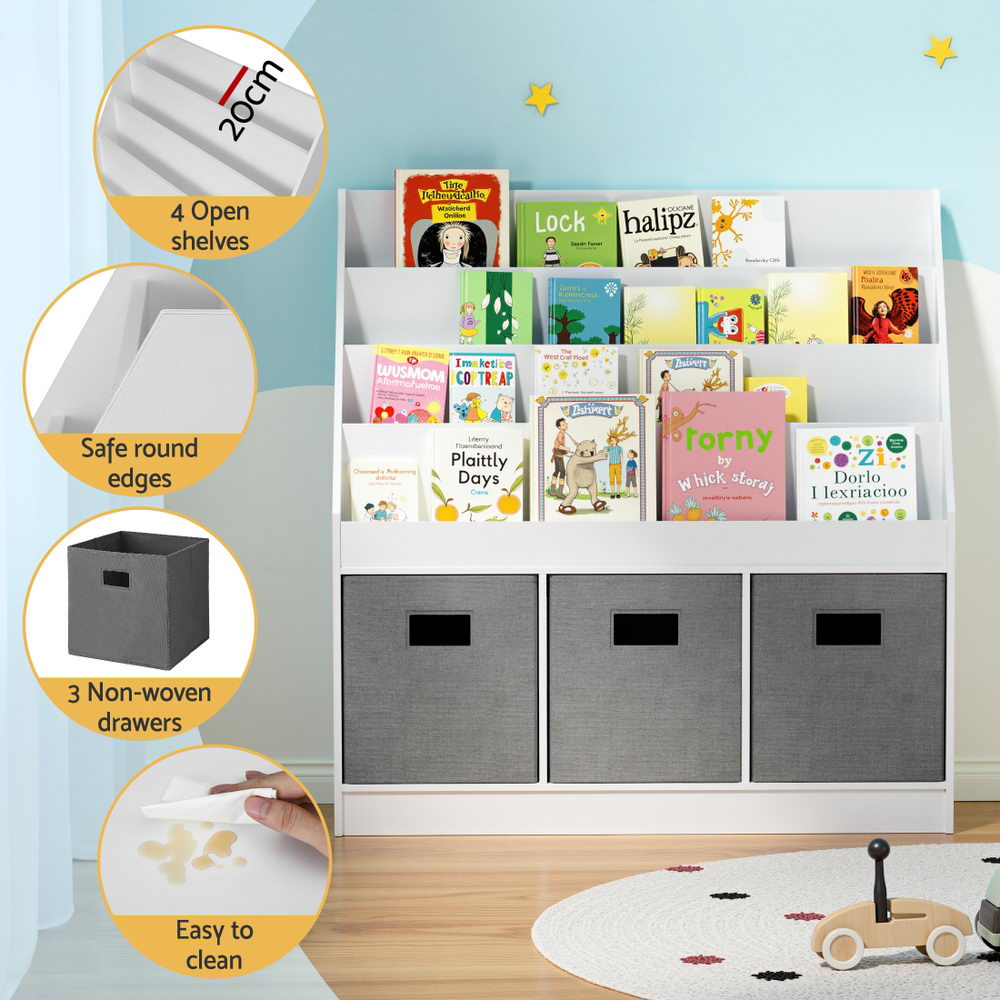 Powder Blue Keezi Kids Bookshelf 4 Tiers Magazine Rack Toy Box Organiser Storage Display Shelf Baby & Kids > Kid's Furniture > Kid's Bookcases & Shelves