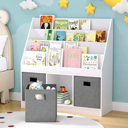White Smoke Keezi Kids Bookshelf 4 Tiers Magazine Rack Toy Box Organiser Storage Display Shelf Baby & Kids > Kid's Furniture > Kid's Bookcases & Shelves