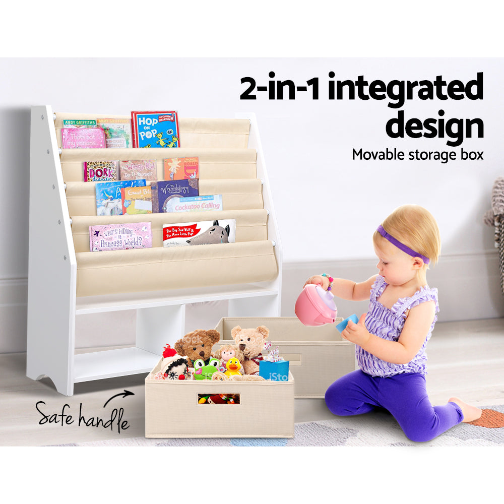 White Smoke Keezi 4 Tiers Kids Bookshelf Magazine Rack Children Bookcase Organiser Drawer Baby & Kids > Kid's Furniture > Kid's Bookcases & Shelves