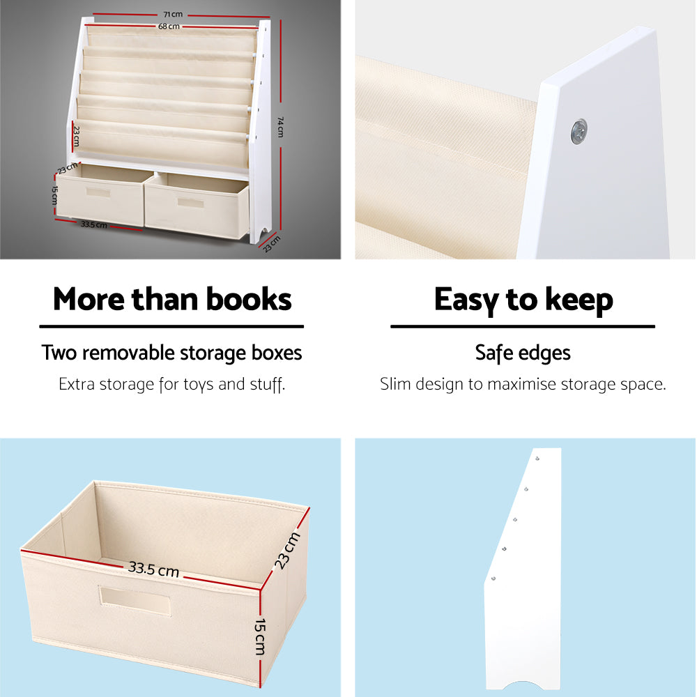 White Smoke Keezi 4 Tiers Kids Bookshelf Magazine Rack Children Bookcase Organiser Drawer Baby & Kids > Kid's Furniture > Kid's Bookcases & Shelves