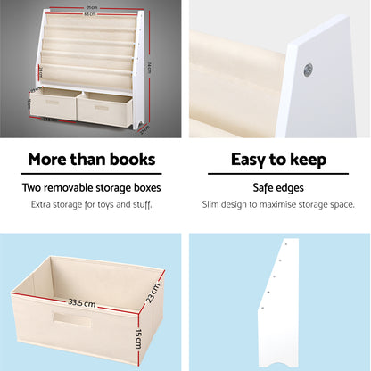 White Smoke Keezi 4 Tiers Kids Bookshelf Magazine Rack Children Bookcase Organiser Drawer Baby & Kids > Kid's Furniture > Kid's Bookcases & Shelves