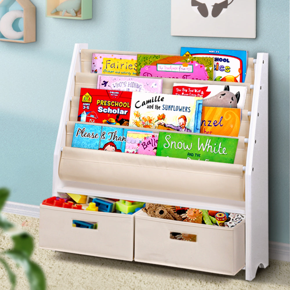Gray Keezi 4 Tiers Kids Bookshelf Magazine Rack Children Bookcase Organiser Drawer Baby & Kids > Kid's Furniture > Kid's Bookcases & Shelves