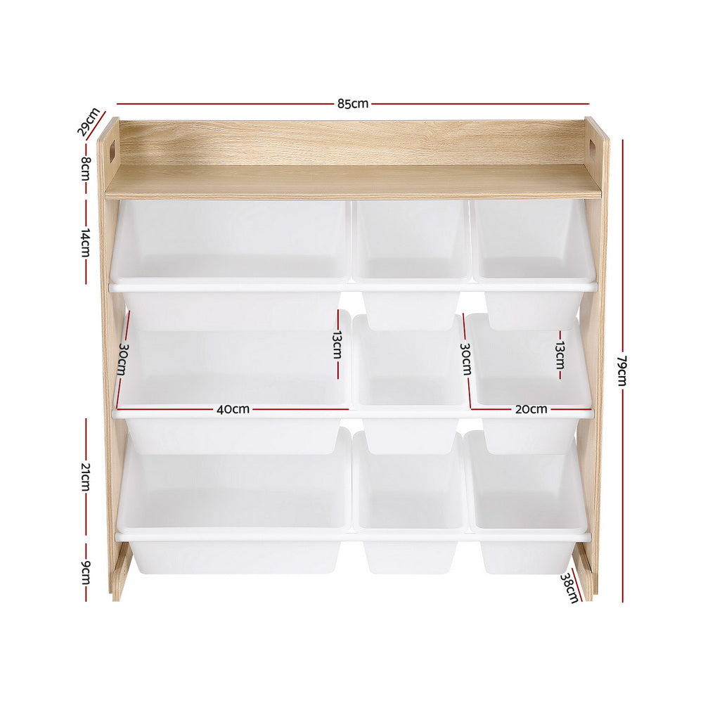 Lavender Keezi Kids Toy Box 9 Bins Bookshelf Organiser Display Shelf Storage Rack Wooden Baby & Kids > Kid's Furniture > Toy Boxes