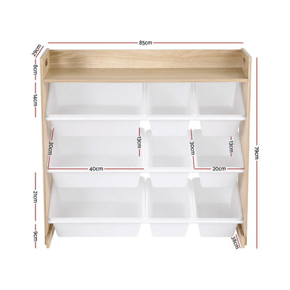 Lavender Keezi Kids Toy Box 9 Bins Bookshelf Organiser Display Shelf Storage Rack Wooden Baby & Kids > Kid's Furniture > Toy Boxes