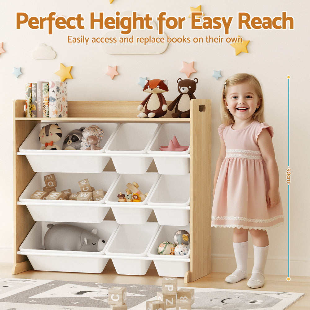 Gray Keezi Kids Toy Box 9 Bins Bookshelf Organiser Display Shelf Storage Rack Wooden Baby & Kids > Kid's Furniture > Toy Boxes
