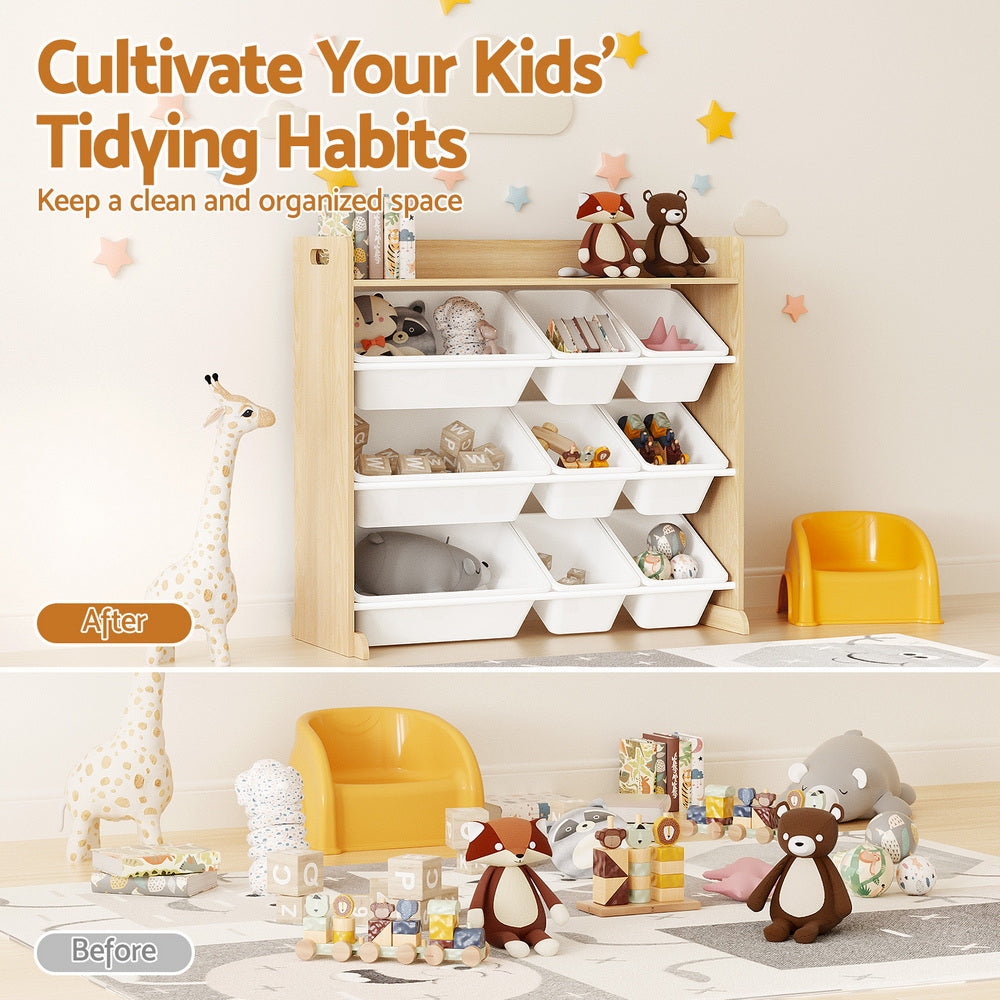 Light Gray Keezi Kids Toy Box 9 Bins Bookshelf Organiser Display Shelf Storage Rack Wooden Baby & Kids > Kid's Furniture > Toy Boxes