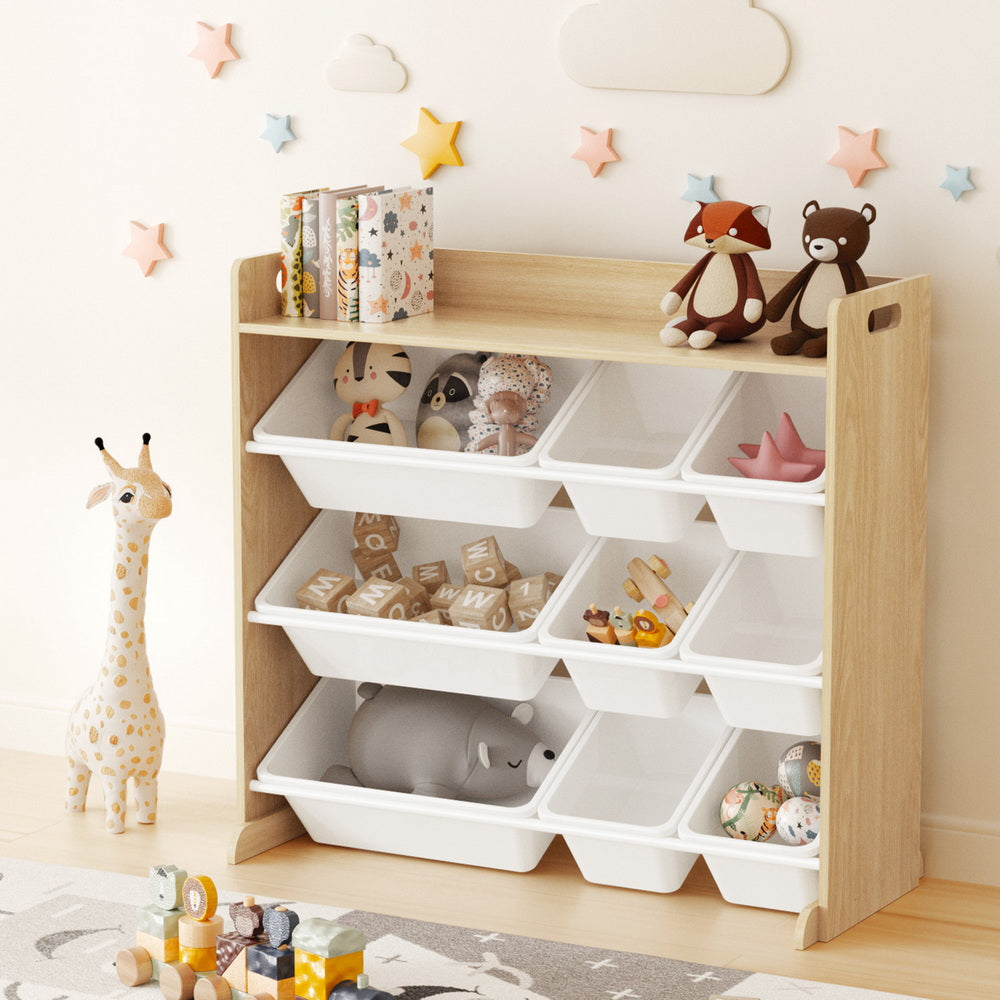 Seashell Keezi Kids Toy Box 9 Bins Bookshelf Organiser Display Shelf Storage Rack Wooden Baby & Kids > Kid's Furniture > Toy Boxes
