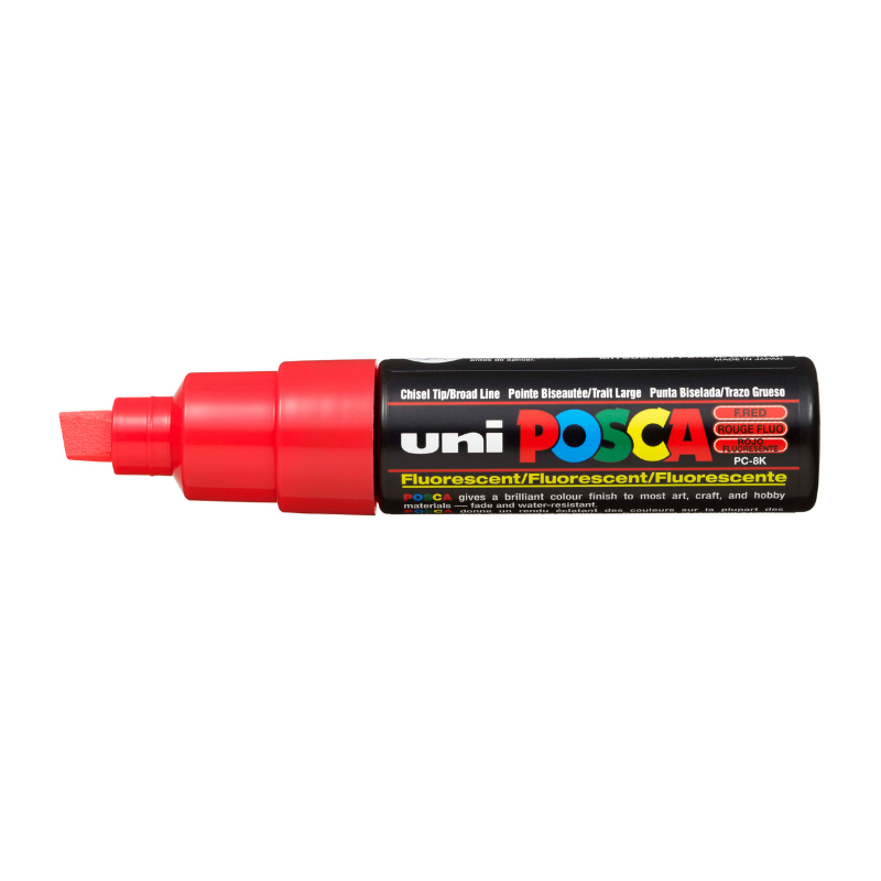 White Smoke Posca PC 8K Bold Chisel Tip Paint Marker, Fluoro Red Paint Markers