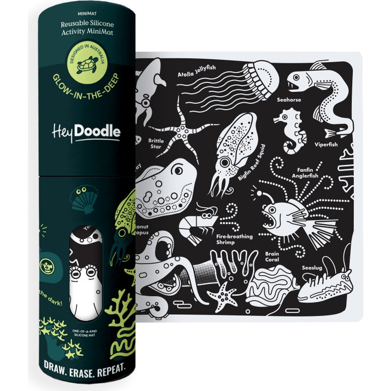White Smoke HeyDoodle Glow-in-the-Deep Mini Colouring & Doodle Mat, A4 Kids Colouring Books