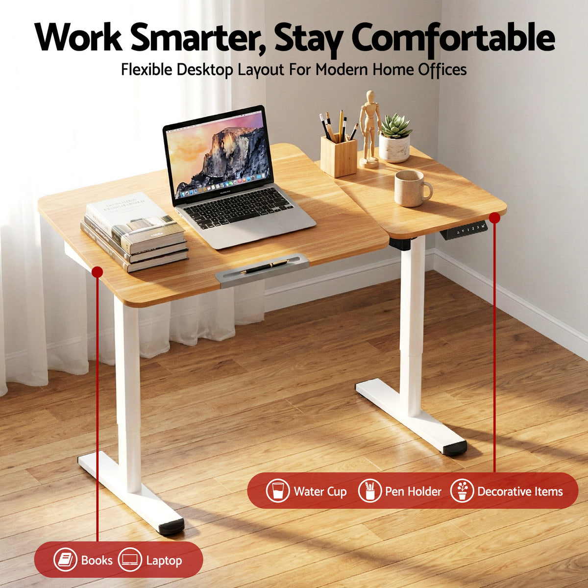 White Smoke "Artiss" Electric Adjustable Standing Desk, Melamine Desks & Workstations