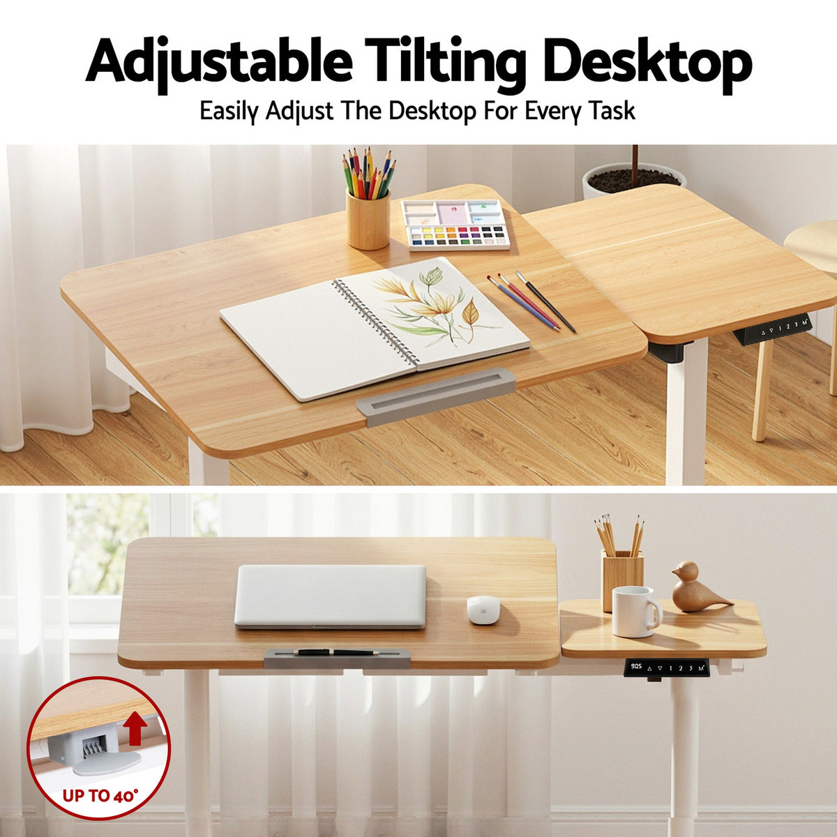 White Smoke "Artiss" Electric Adjustable Standing Desk, Melamine Desks & Workstations