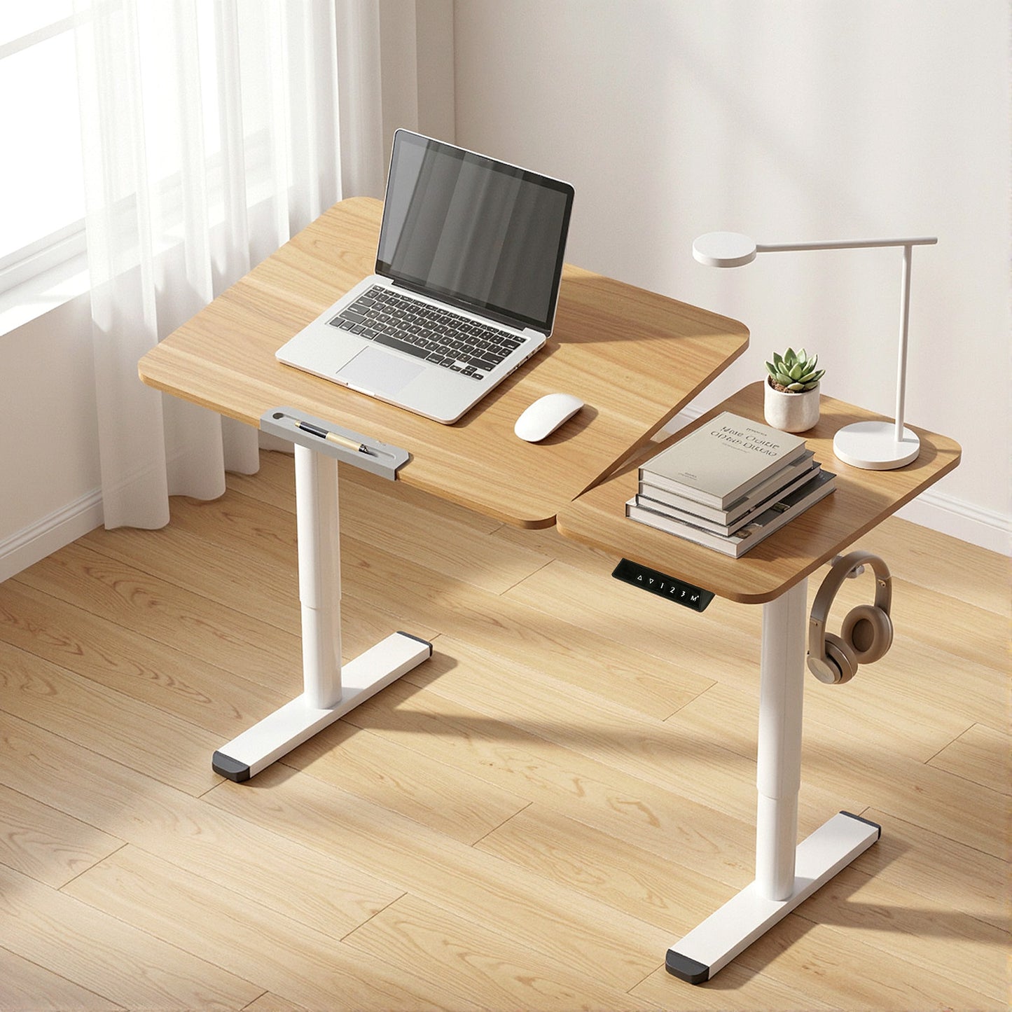 White Smoke "Artiss" Electric Adjustable Standing Desk, Melamine Desks & Workstations