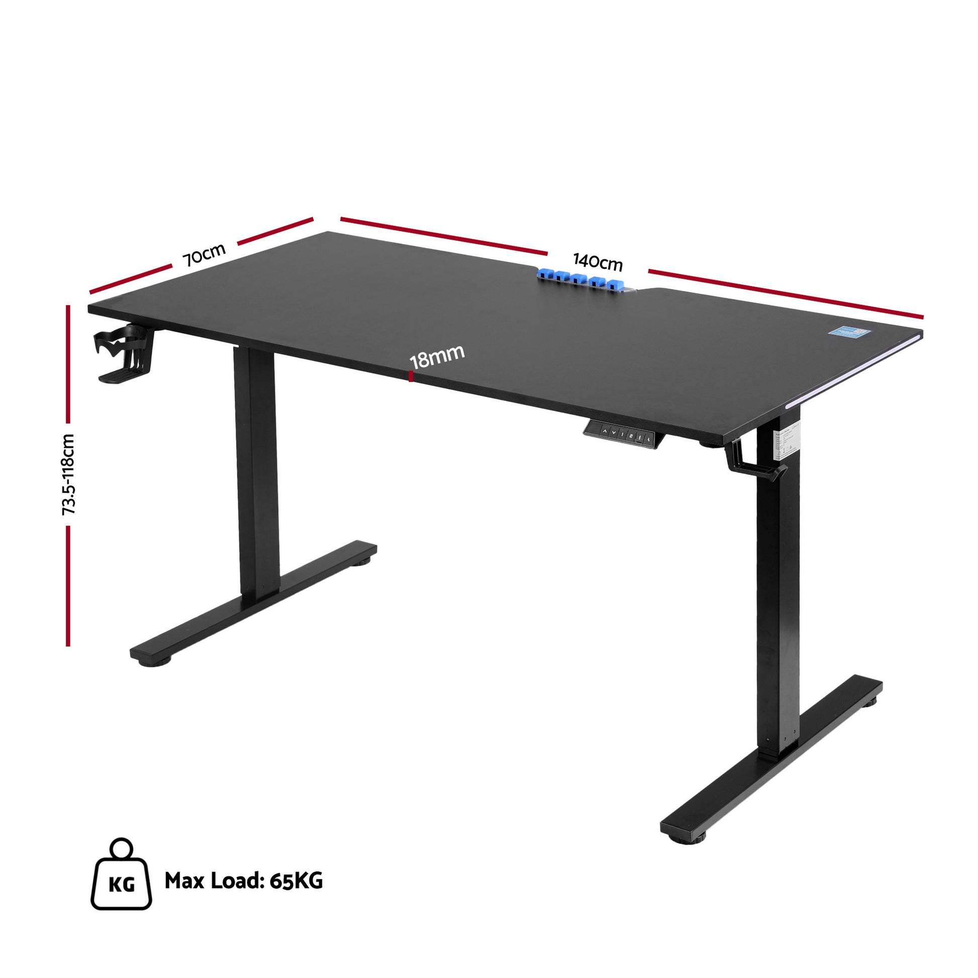 White Smoke "Artiss" Electric Adjustable Standing Desk, Black, 140cm Desks & Workstations