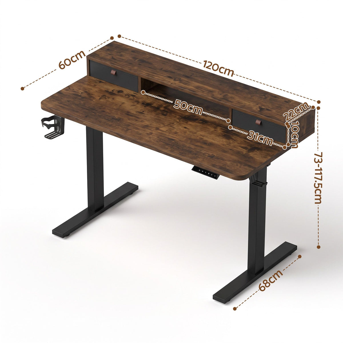 White Smoke Artiss Electric Standing Desk Height Adjustable Home Office 120cm Rustic Brown Furniture > Office > Desks