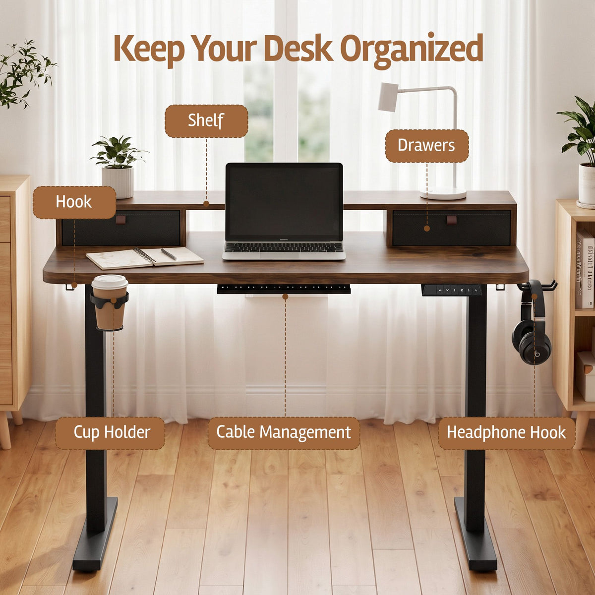 Gray Artiss Electric Standing Desk Height Adjustable Home Office 120cm Rustic Brown Furniture > Office > Desks